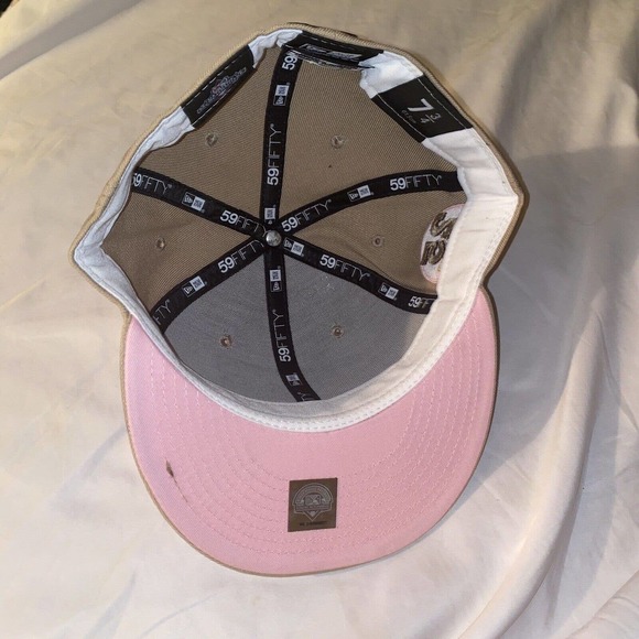 New Era Buffalo Bisons 59Fifty Fitted Hat Size 7 3/4 Tan/Camel Pink Underbrim - Picture 5 of 10